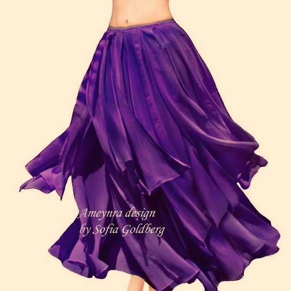 Ameynra Bellydance skirt dark grape-purple chiffon. New - Picture 2 of 2